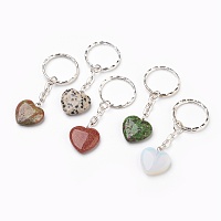 Honeyhandy Natural & Synthetic Mixed Stone Keychain, with Iron Key Clasp, Heart, Platinum, 70mm, Heart: 21~21.5x20~20.5x6mm