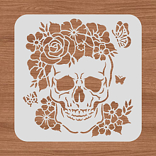 BENECREAT 30x30cm Skull Plastic Cutouts Painting Template, Butterfly, Flower Pattern Decoration Stencils for Art Spraying, DIY Mould Decor, Paint Wooden Signs