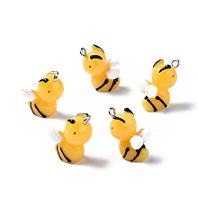 Honeyhandy Opaque Resin Pendants, with Platinum Tone Iron Loop, 3D Bee, Gold, 19~20x15~16x10mm, Hole: 1.8mm