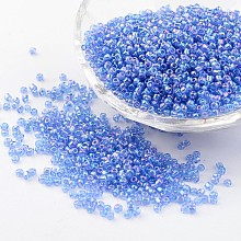 Honeyhandy Round Trans. Colors Rainbow Glass Seed Beads, Cornflower Blue, Size: about 2mm in diameter, hole:1mm, about 3306pcs/50g