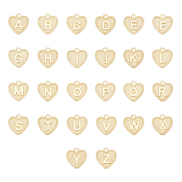 Unicraftale Alloy Pendants, Cadmium Free & Nickel Free & Lead Free, Heart with Alphabet, Letter A~Z, Real 18K Gold Plated, Real 18K Gold Plated, 16x15x2mm, Hole: 2mm; 26pcs/set, 1set/box