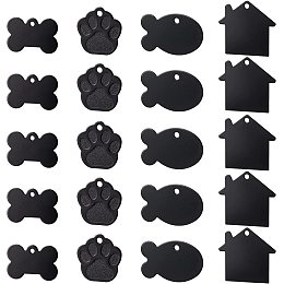 BENECREAT 32Pcs Black 4 Style Aluminum Stamping Blanks Tags Bone Oval House Dog Paw Prints Shape Tags with Hole for Necklace Bracelet Jewelry Pendant