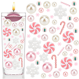 BENECREAT DIY Christmas Vase Fillers for Centerpiece Floating Pearls Candles, Including Candy Cane & Tree & Lollip Polymer Clay & Plastic Round Beads, Snowflake PVC Nail Art Sequins, Pink