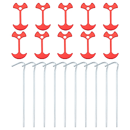 SUPERFINDINGS 15Pcs Aluminum Alloy Fishbone Tent Stakes Pegs and 10Pcs Iron Camping Tent Pegs, Red, 180x4mm, 67x36x4mm, Hole: 7.5mm