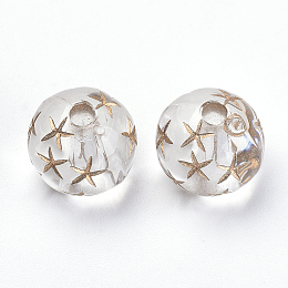 Honeyhandy Plating Acrylic Beads, Metal Enlaced, Round with Star, Clear, 9.5x9mm, Hole: 2mm, about 930pcs/500g