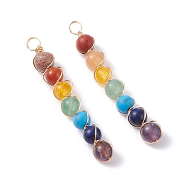 Honeyhandy Natural & Synthetic Chakra Gemstone Pendants, with Copper Wire Wrapped, Round, Golden, 40x5x4.5mm, Hole: 2.4mm