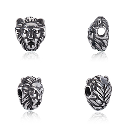 Unicraftale 304 Stainless Steel Beads, Lion Head, Antique Silver, 12x11x6mm, Hole: 1.2mm; 6pcs/box