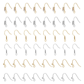 SUPERFINDINGS 48Pcs 6 Style Brass Earring Hooks, Ear Wire, with Horizontal Loops, Long-Lasting Plated, Real Gold Plated & Real Platinum Plated, 10.5~16.7x13~20x2.5mm, Hole: 1.5~2.2mm, Pin: 0.6~0.8mm, 8Pcs/style