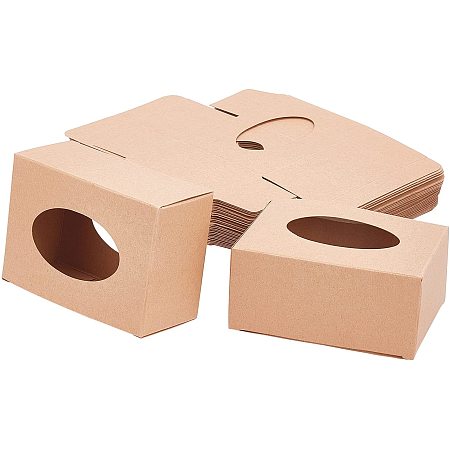 Kraft Paper Box, with Window, No Plastic Covering, Rectangle, Tan, 7.3x9.9x4.7cm, 30pcs/set