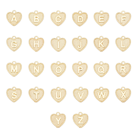Unicraftale Alloy Pendants, Cadmium Free & Nickel Free & Lead Free, Heart with Alphabet, Letter A~Z, Real 18K Gold Plated, Real 18K Gold Plated, 16x15x2mm, Hole: 2mm; 26pcs/set, 1set/box
