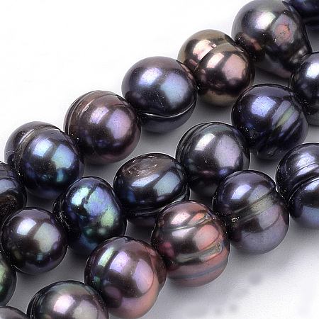 Honeyhandy Natural Cultured Freshwater Pearl Beads Strands, DarkSlate Blue, 6~8x7~8.5mm, Hole: 0.5mm, about 22pcs/strand, 7.20 inch(18.3cm)