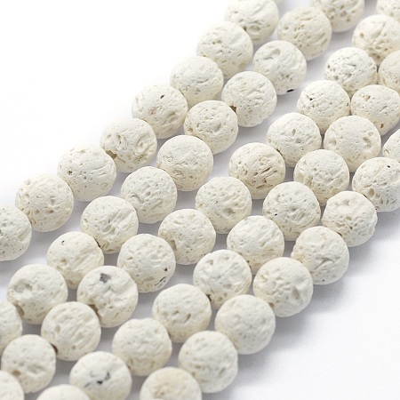 ARRICRAFT Natural Lava Rock Round Beads Strands, Round, White, 6mm, Hole: 1mm, about 64pcs/strand, 15.15 inches(38.5cm)