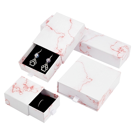 Pandahall Elite 4pcs Paper Jewelry Box 4 Sizes Cotton Filled Gift Case Cardboard Jewelry Boxes with Cotton for Valentine's Day Anniversary Christmas Gift Packaging Jewelry Accessory, Pink Marble