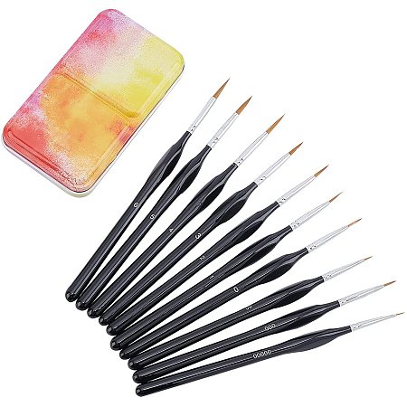 Pandahall Elite Watercolor Palette with 10pcs Brushes, Empty Watercolor Tin Portable Palette Box with Pan and Detail Paint Brushes Miniature Brushes for Fine Detailing Artist Student Travel Painting