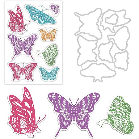 GLOBLELAND Butterfly Cutting Dies and Silicone Clear Stamps Set for Card Making DIY Scrapbooking Photo Album Wedding Invitation Decor Paper Craft