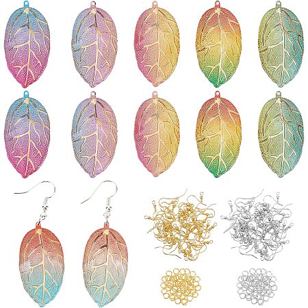 OLYCRAFT 380Pcs Dangle Earring Making Kit Colorful Leaf Acrylic Earring Pendants Unfinished Leaf Charms with Brass Earring Hooks and Jump Rings for Earring Jewelry Findings - 6 Color
