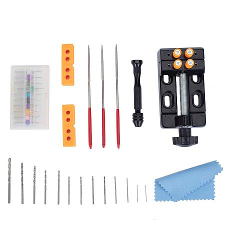 PandaHall Elite 47pcs Hand Drill Set, Include Bench Vice, Pin Vise Hand Drill with 30pcs Mini Drill, 10pcs Twist Drills, Needle Files Tools for Walnut Nuclear Watch Repairing Carving