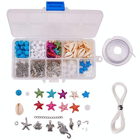 SUNNYCLUE 230+ pcs Boho Shell Beads Beach Charm Ankle Bracelet Making Kit Foot Chain Sandal Beads Anklets Adjustable Foot Jewelry Making Set with Starfish Sea Turtle Charms and Turquoise Stone, Blue