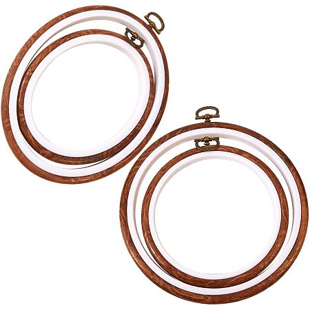 SUNNYCLUE 4Pcs Antique Embroidery Hoops Stitch Hoop Imitated Wood Embroidery Ring and Oval Display Frame Sewing Tools for Art Craft Sewing and Hanging Accessory