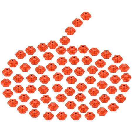 SUNNYCLUE 1 Box 100Pcs Pumpkin Orange Beads Synthetic Turquoise Flower Charms Large Hole Loose Bead with Elastic Thread for Halloween Jewelry Decorations Necklaces Bracelets Making Supplies