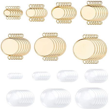 UNICRAFTALE About 84pcs 7 Sizes Gold Plated Flat Round Bezel Pendant Connector Trays Stainless Steel Cabochon Connector Links Blank Trays for Linking Charm Jewelry Making