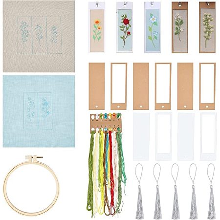 AHANDMAKER 5 PCS Stamped DIY Embroidery Bookmark, Cross Stitch Bookmark Kits for Gift and Reading, Handmade Creative Bookmark Cross-Stitch for Beginners and Book Lovers