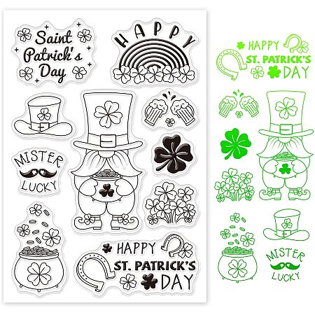 GLOBLELAND St. Patrick's Day Silicone Clear Stamps Clovers Carnival Rainbow Transparent Stamps for Birthday Easter Valentine's Day Cards Making DIY Scrapbooking Photo Album Decoration Paper Craft