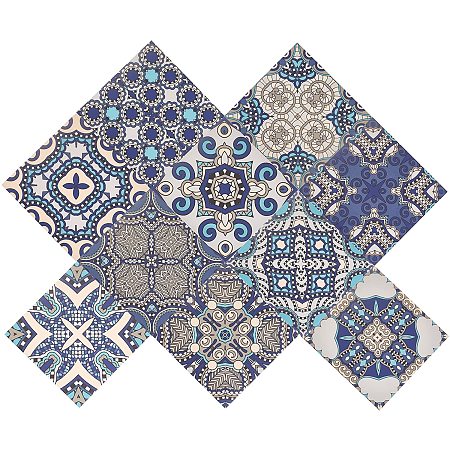 Pandahall Elite 20pcs Tile Stickers Flower Pattern Bathroom & Kitchen Tile Decals Oilproof Waterproof Sticker for DIY Mural Kitchen Backsplash Staircase, Prussian Blue, 15X15cm/5.9x5.9 Inch Square
