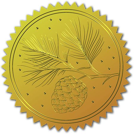 CRASPIRE 100pcs Gold Foil Certificate Seals Pine Cones Embossed Gold Certificate Seals 2