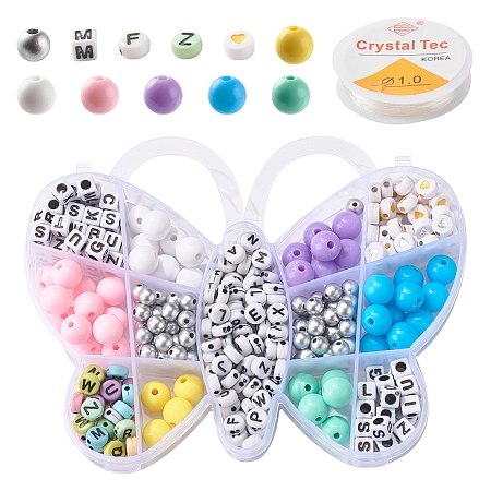 Honeyhandy DIY Jewelry Making Kits, Including Cube & Round & Flat Round Acrylic Beads, Elastic Stretch Thread, Mixed Color, Beads: 413pcs/set