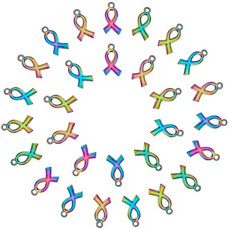 PandaHall Elite Ribbon Pendants, 40pcs 0.8x 0.4 Inch Breast Cancer Awareness Ribbon Charm Enamel Ribbon Pendants Colorful Hope Ribbon Pendant Beads for Earring Bracelet Necklace Jewelry DIY Crafts Making