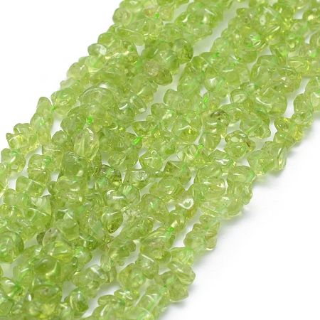 Honeyhandy Natural Peridot Beads Strands, Chip, 3~5mm, Hole: 0.6mm, about 33 inch(84cm)
