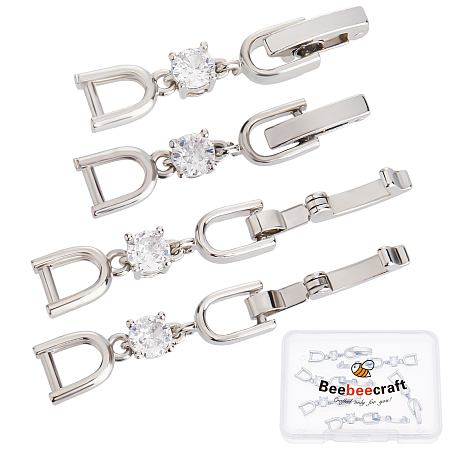 Beebeecraft 6Pcs Bracelet Extender Clasp Cubic Zirconia Necklace Fold Over Clasp Platinum Color Foldover Extension Clasp Set for DIY Jewelry