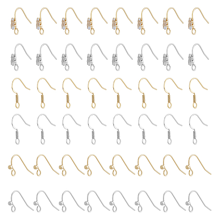 SUPERFINDINGS 48Pcs 6 Style Brass Earring Hooks, Ear Wire, with Horizontal Loops, Long-Lasting Plated, Real Gold Plated & Real Platinum Plated, 10.5~16.7x13~20x2.5mm, Hole: 1.5~2.2mm, Pin: 0.6~0.8mm, 8Pcs/style