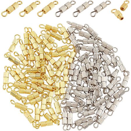 NBEADS 100 Sets Screw Twist Clasps, Brass Screw Clasps Column Barrel Screw Clasps Jewelry End Tip Caps for Bracelet Necklace Jewelry Making Findings, Platinum & Golden