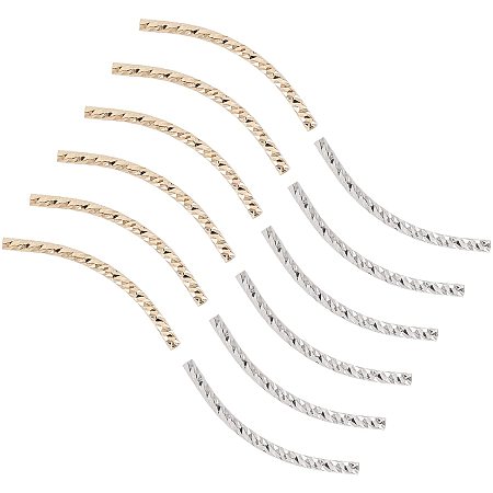 PandaHall Elite Long Curved Noodle Tube, 20pcs 2 Colors 1 Inch Brass Twist Spacer Beads Hollow Semi Circle Loose Beads Connector Beads for Memory Wire Necklace Bracelet DIY Jewelry Making, Golden/Silver