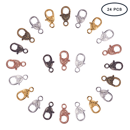 PandaHall Elite 24 Pcs Brass Heart Lobster Claw Clasps Chain Connector 13x25mm for Jewelry Making 6 Colors