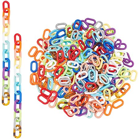 PandaHall Elite 240pcs Acrylic Linking Chain Rings, 12 Colors Opaque Oval Cable Chain Quick Link Connectors for Necklace Earring Bracelet Bag Strap Replacement Chain Strap 31x19.5mm