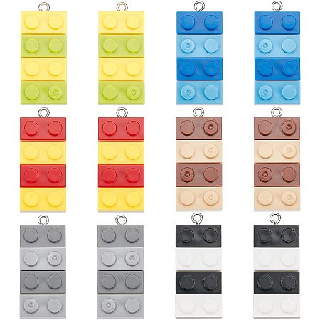NBEADS 12 Pcs 6 Colors Resin Building Blocks Charm Pendants, Colorful 3D Mini Stress Relief Hand Charms Keychain with Platinum Iron Loop for Jewelry Crafts Supplies