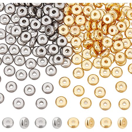 DICOSMETIC 200Pcs 2 Colors Stainless Steel Spacer Beads Flat Round Tiny Smooth Beads Golden Loose Beads Spacers for Jewelry Making Findings DIY Crafts Accessories