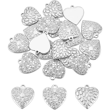 UNICRAFTALE 18pcs 3 Style Texture Heart Pendants Stainless Steel Hypoallergenic Pendants Metal Love Charms for DIY Crafting Jewelry Making 2~2.5mm Hole