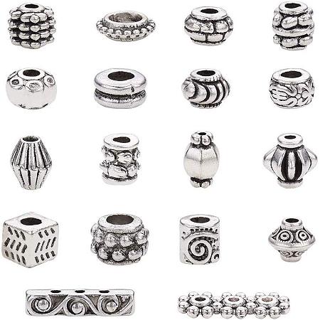 PandaHall Elite 360pcs 18 Style Spacer Beads Jewelry Bead Charm Spacers Tibetan Alloy Metal Spacers for Jewelry Making DIY Bracelets Necklace Craft, Antique Silver
