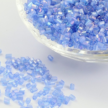 Honeyhandy 11/0 Two Cut Glass Seed Beads, Hexagon, Trans.Colours Rainbow, Blue, Size: about 2.2mm in diameter, about 4500pcs/50g