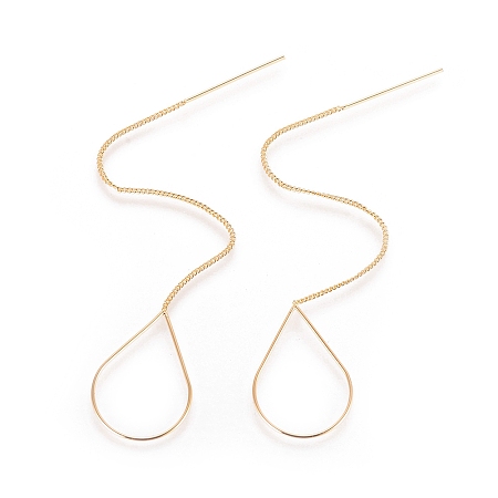 Honeyhandy Brass Stud Earring Findings, Ear Threads, Teardrop, Nickel Free, Real 18K Gold Plated, 105~115mm(include pin length), 25x16.5mm, pin: 0.6mm