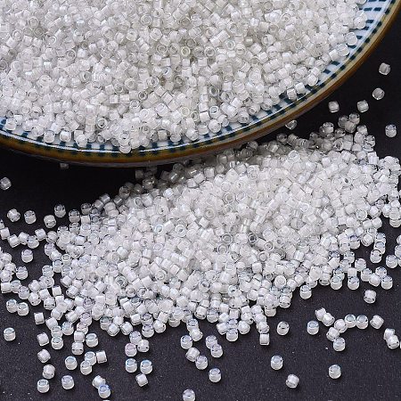 Honeyhandy MIYUKI Delica Beads, Cylinder, Japanese Seed Beads, 11/0, (DB0066) White Lined Crystal AB, 1.3x1.6mm, Hole: 0.8mm, about 2000pcs/10g