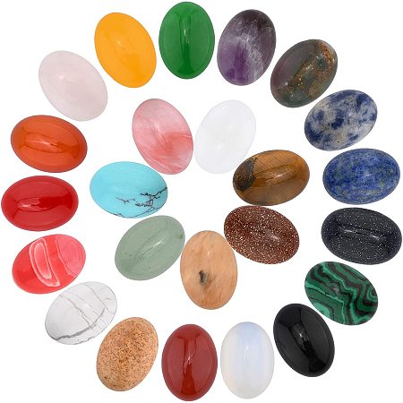 PandaHall Elite Natural & Synthetic Gemstone Cabochons, Oval, Mixed Dyed and Undyed, 14x10x4~5mm, 48pcs/box