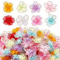 Gorgecraft 160Pcs 8 Colors Organza Artificial Flower Ornament Accessories, with Pearl,for Clothes Accessories, Mixed Color, 38~40x38~40x9mm, 20pcs/set