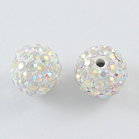 Honeyhandy Pave Disco Ball Beads, Polymer Clay Rhinestone Beads, Round, Crystal AB, 10mm, Hole: 2mm