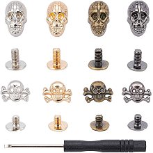 Olycraft Alloy Studs Rivets, Screw Back, Skull Head, Iron Screwdriver, with Plastic Handle, Lead Free & Cadmium Free, Mixed Color, 13x17x3mm; 8sets