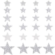 FINGERINSPIRE 24 pcs Star Sew/Iron on Rhinestones 6 Style Applique Sliver Glitter Applique Star Shape Shinny Rhinestones Patches Decoration Patches for Clothing Repair, Shoes, Hat or DIY Craft